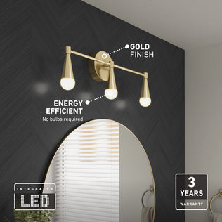 The Artika Wayden LED mid-century vanity light offers 3 CCT, energy efficiency, and a 3-year warranty above a round mirror.
