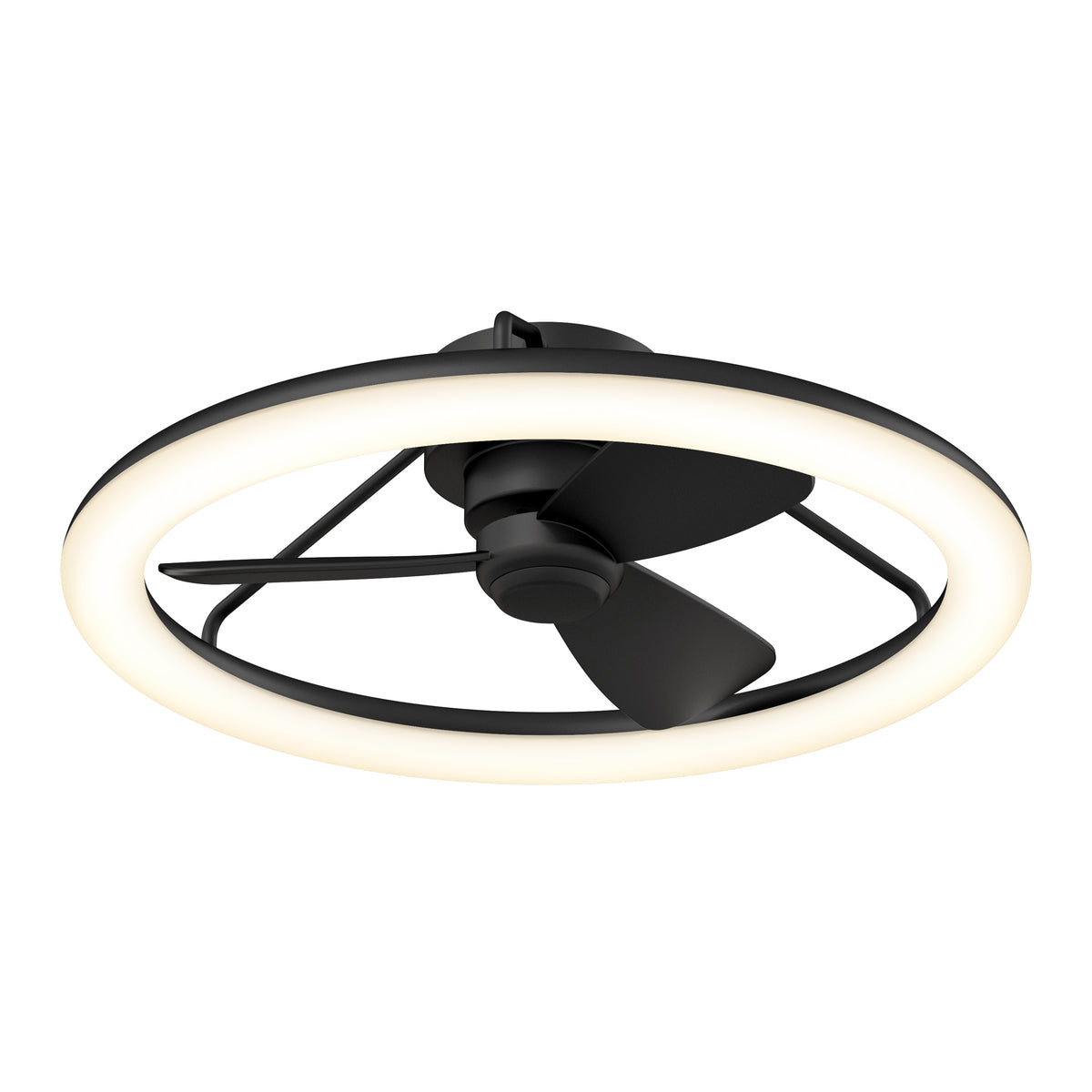 Artika Darren 23 in. LED modern fandelier ceiling fan, black, with light and remote, shown on white background.