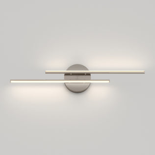 The Artika Cisco modern LED bathroom vanity light 5 CCT features two horizontal LED bars on a round metallic base, providing soft, adjustable color-balanced lighting for the perfect ambiance in your bathroom.
