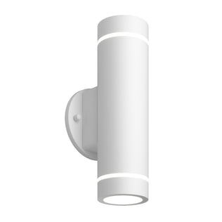 The Artika C7 indoor-outdoor LED wall light 3 CCT is a modern cylindrical white sconce with a round base and two illuminated bands, designed for vertical wall mounting.