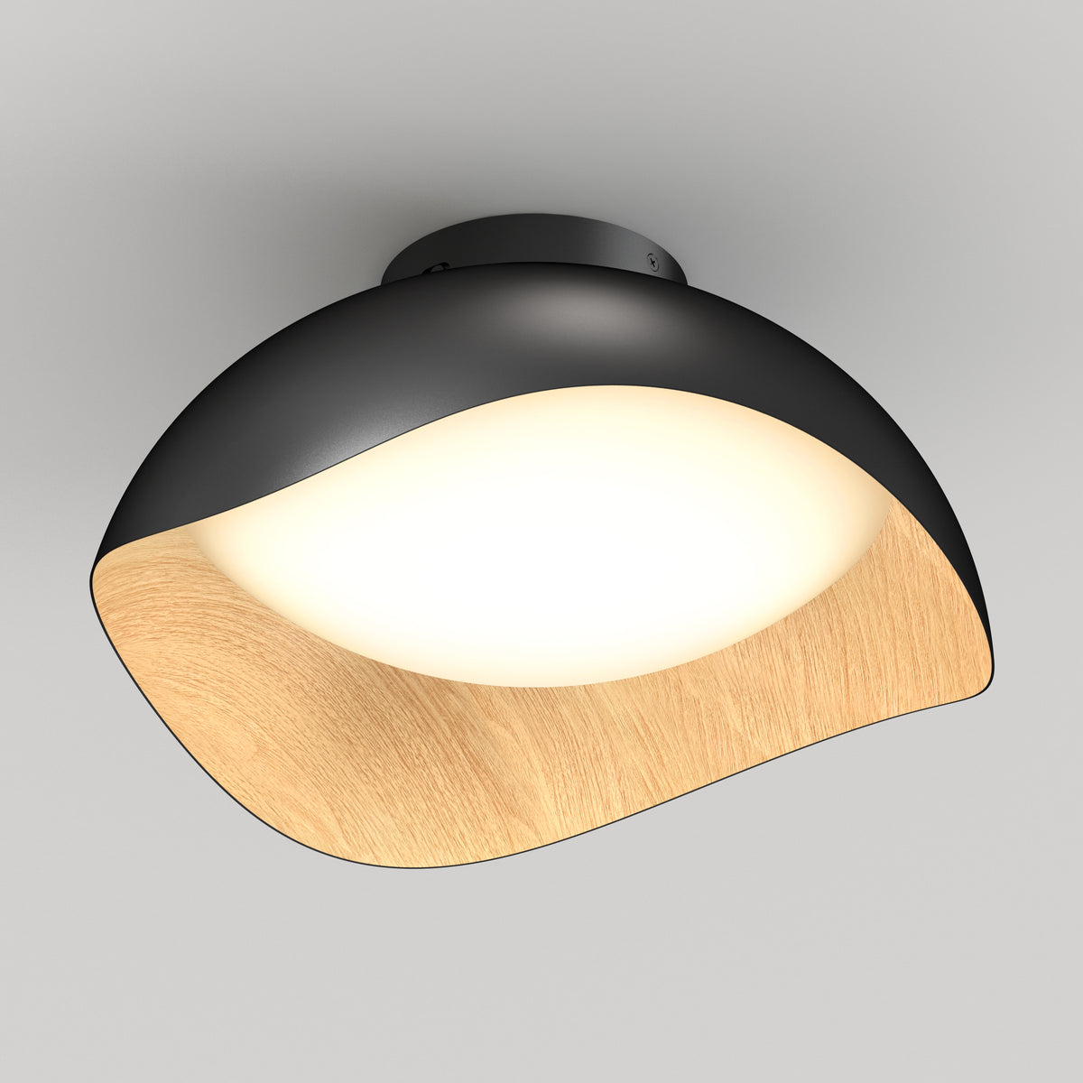 The Artika Adara 15 in. LED flush mount light offers sleek black-wood design and adjustable CCT for modern, diffused lighting.
