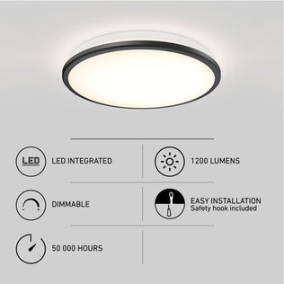 Artika Vera 13 in. modern LED flush mount, chrome finish, dimmable, 1200 lm, 50,000 hrs, easy install, integrated LED.