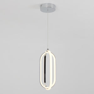 The Artika Arlo 1-light LED pendant features a modern oval-shaped design and hangs from a silver ceiling mount against a plain white background.
