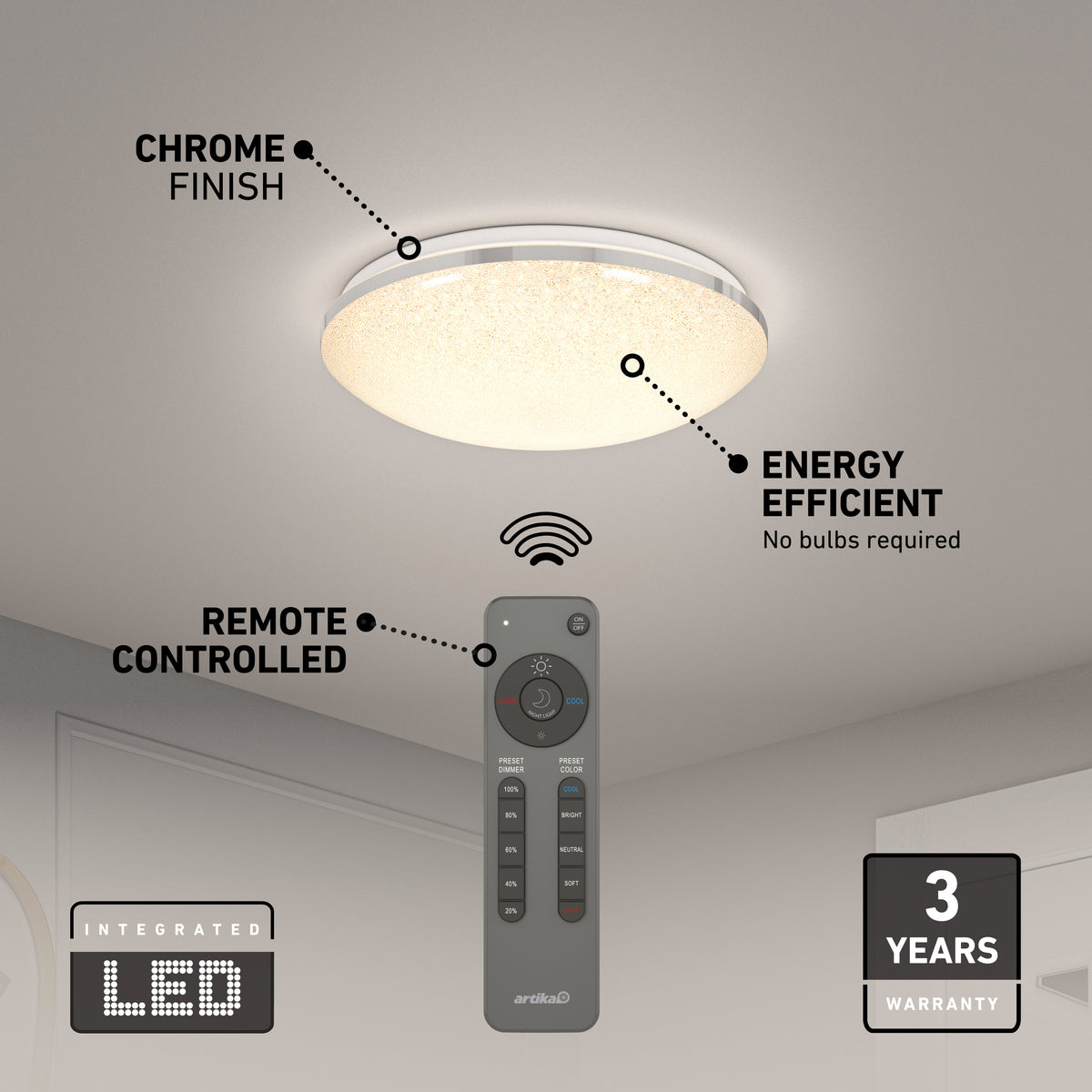 Sparkle 15 in. (38 cm) Modern LED Flush Mount Ceiling Light 5 CCT