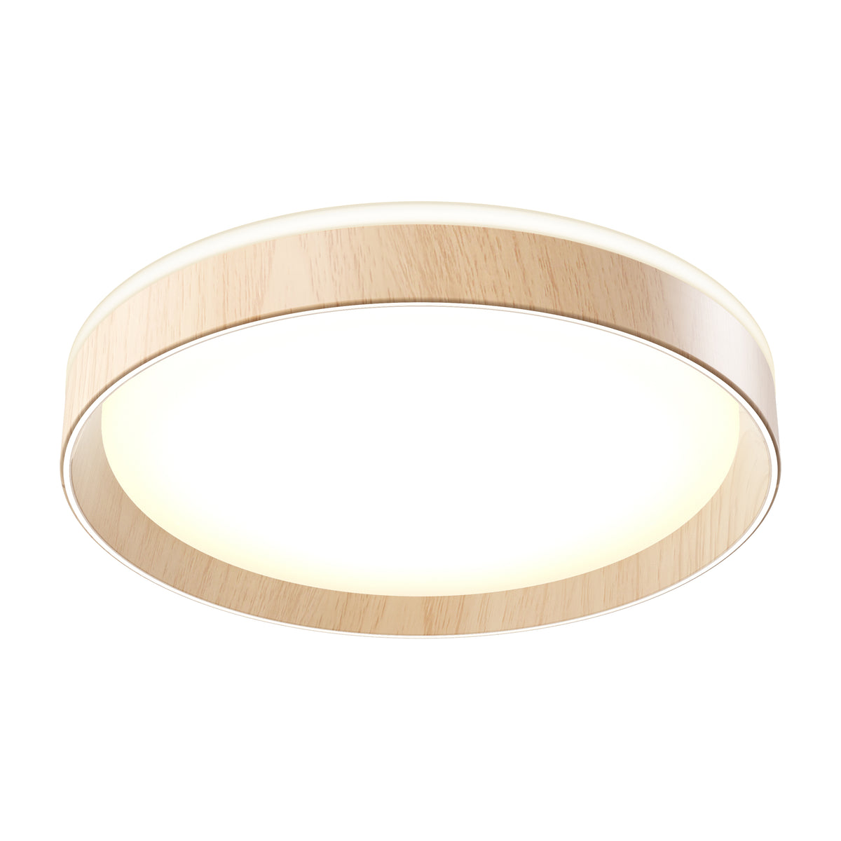 The Artika Callisto 15 in. LED flush mount light features a modern round design with a wooden edge and central white diffuser, offering 5 selectable color temperatures for customizable lighting.