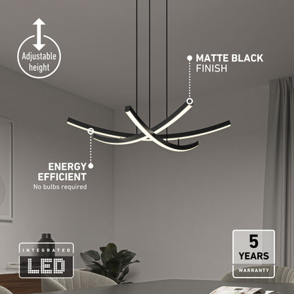 Orly modern LED pendant light 5 CCT with a matte black finish, adjustable height, energy efficiency, and a 5-year warranty.