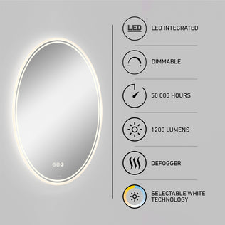 Artika Corby 22″x28″ LED mirror: 3 CCT selectable, defogger, dimmable, 50,000 hrs lifespan, 1200 lm output.