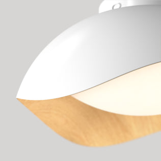 Adara 15 in. (38 cm) Modern LED Flush Mount Ceiling Light 5 CCT with a white domed exterior and a light wood-grain interior.