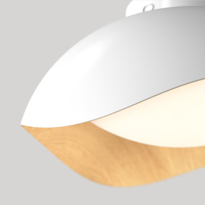 Adara 15 in. (38 cm) Modern LED Flush Mount Ceiling Light 5 CCT with a white domed exterior and a light wood-grain interior.