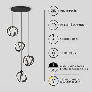 Artika Vivaldi modern LED 4-light pendant 5 CCT with four spiraled frames, 1650 lumens, and a 50,000-hour lifespan.