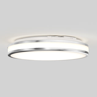 Artika Hemisphere 15″ LED flush mount ceiling light, 5 CCT, chrome accent, adjustable brightness on a plain white ceiling.