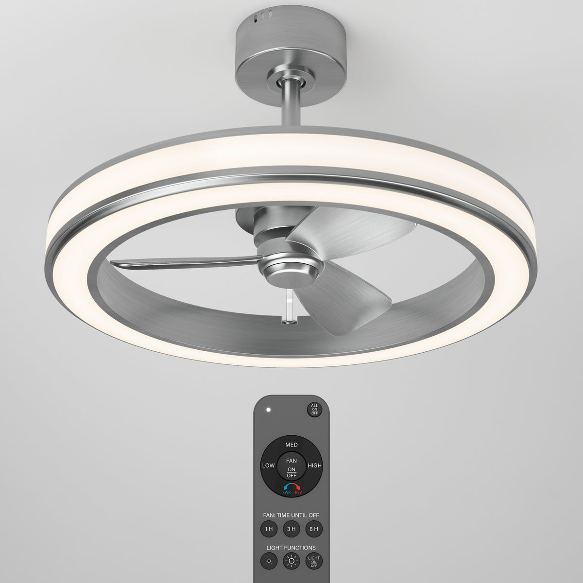 Artika Edwin 25 in. LED modern ceiling fan with 3 speeds, silver blades, and remote control for a sleek, minimalist look.