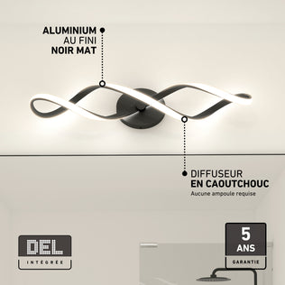 Artika Swirl 27-in 3-Light Modern LED Vanity Light, black finish with rubber diffuser, includes a 5-year warranty.
