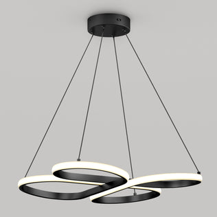 The Artika Atrium LED pendant light 5CCT features three interconnected black and white oval rings suspended by thin black wires from a round base, displayed against a plain light gray background.