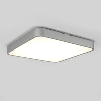 The Artika Europa 18 in. LED flush mount light features a modern square design with rounded corners, a sleek gray frame, and bright, even illumination—perfect for any white ceiling. Includes remote control for added convenience.