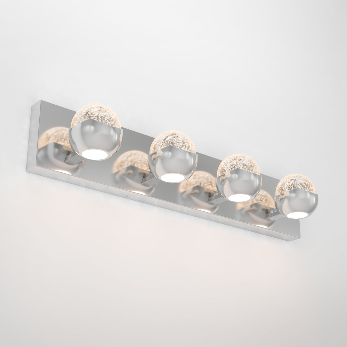 Artika Oracle modern LED vanity light features five chrome and glass bulbs with tunable white technology.
