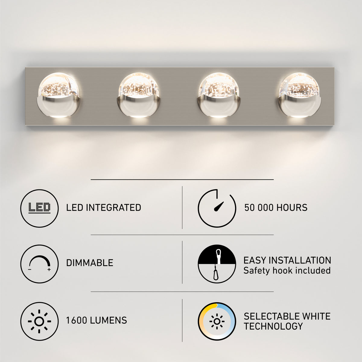 Oracle 27-in (68 cm) 4-Light Modern LED Vanity Light for Bathroom