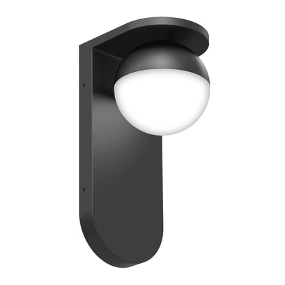 The Artika Bloom indoor-outdoor LED wall light 3 CCT features a modern black wall-mounted design with a curved rectangular base and a round frosted white globe shade.
