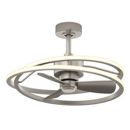 The Artika Coda 23 in. LED modern ceiling fan features three metal blades, a circular LED light kit, and comes with a remote. Its sleek metallic finish offers efficient airflow and stylish illumination for contemporary spaces.