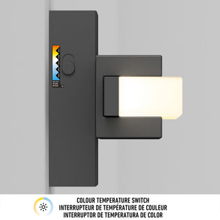 Artika Ophelia modern LED bathroom vanity light 5 CCT, dimmable with color temp switch, shown on a light grey wall.