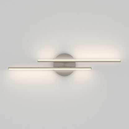 The Artika Cisco modern LED bathroom vanity light 5 CCT features two parallel bars on a round base and an adjustable color-balance, creating a soft glow ideal for modern bathrooms and clean, minimalist interiors.