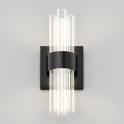 The Dorado LED Contemporary Wall Sconce by Artika features vertical glass rods clustered on a matte black rectangular base, accented with a wide black band and offers customizable 3 CCT lighting.