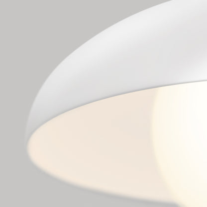 Close-up of the Artika Boden LED modern mid-century pendant light, featuring a white shade softly illuminated from within against a neutral gray background.