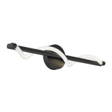 Modern wall sconce with a black cylindrical base and a black horizontal bar, wrapped with a twisting white LED light tube, against a white background.