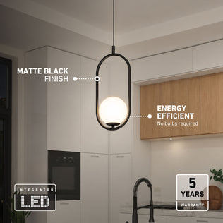 Artika Bloom mid-century LED pendant light is energy efficient with integrated LEDs, matte black finish, and a 5-year warranty.