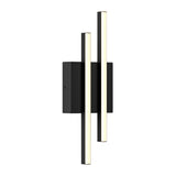 Modern black wall sconce with two parallel vertical LED light bars mounted on a rectangular base, shown against a white background.