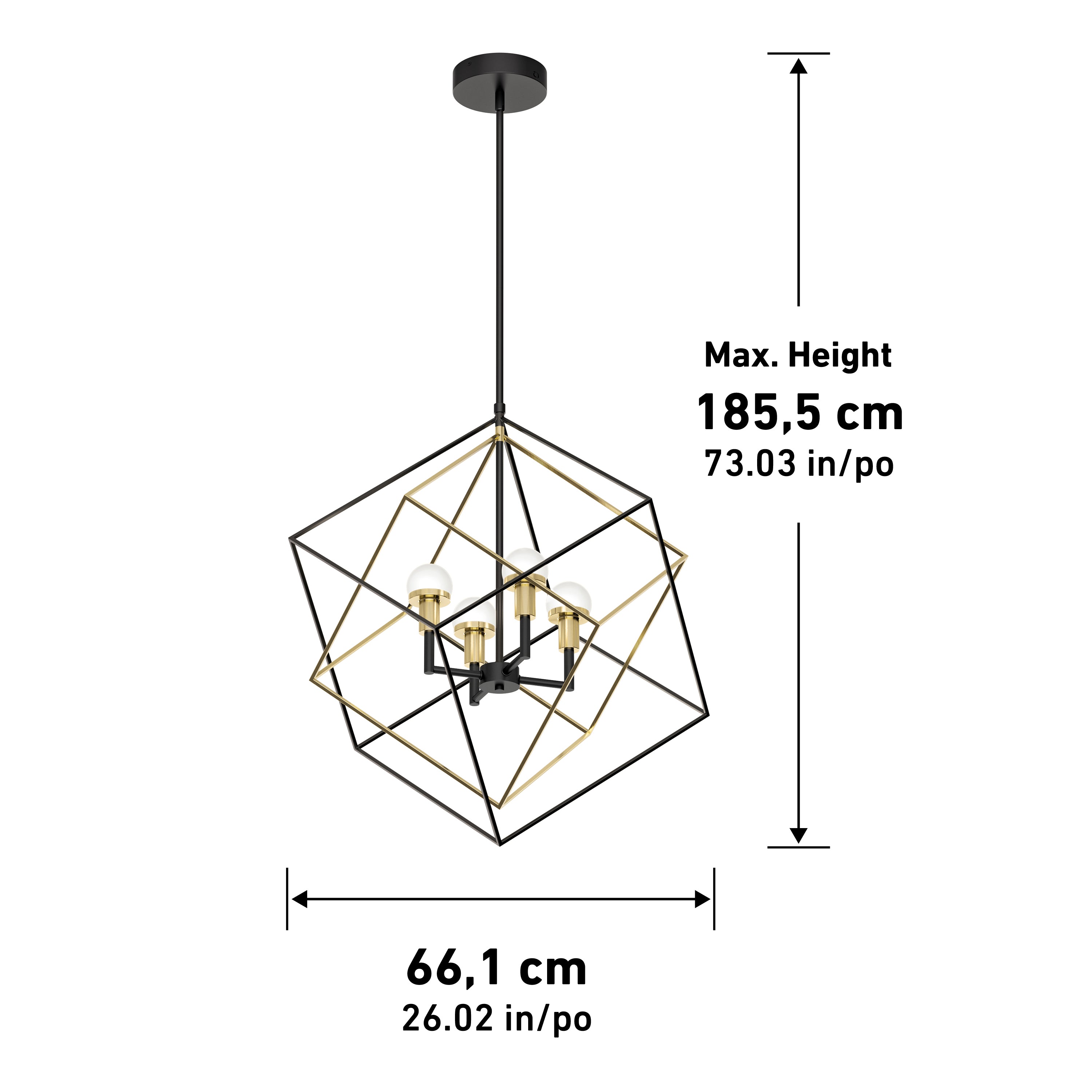 Peyton LED mid-century pendant light, black and gold | Artika