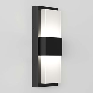The Artika Mazza Frosted indoor-outdoor LED wall light features a matte black rectangular base and two frosted rectangular glass panels, providing soft white light from both the top and bottom.