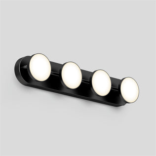 Artika Santori 27-in LED vanity light features four round bulbs and a matte black finish, perfect for modern bathroom settings.