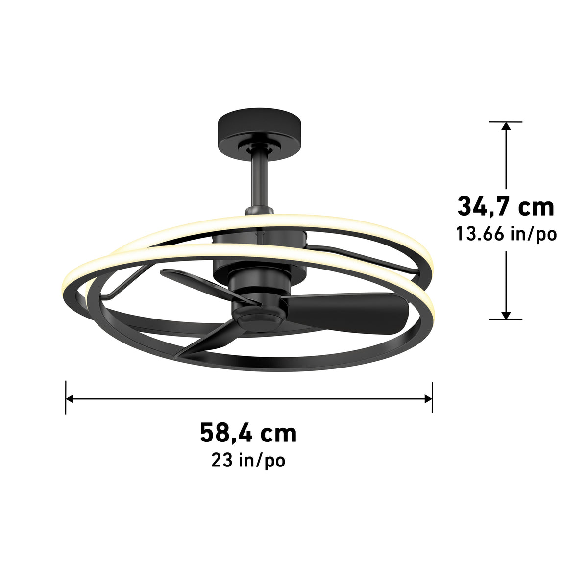 Coda 58 cm (23 po) DEL moderne fandelier ventilateur de plafond avec lumière - télécommande incluse