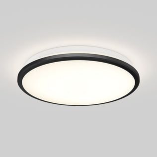 The Artika Vera 13 in. Modern LED Flush Mount features a dimmable white glow and black rim, perfect for any ceiling.