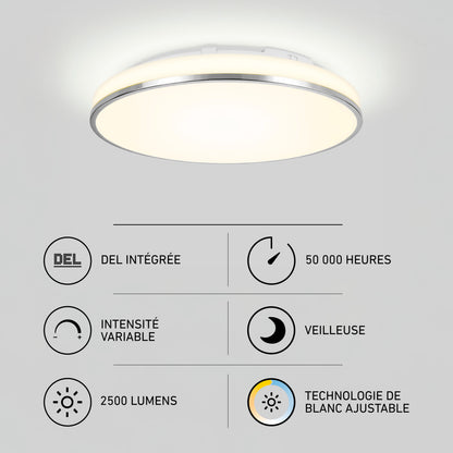 Artika Summit 15 in. LED Flush Mount, 5CCT, dimmable, nightlight, 2500 lumens, adjustable white, lasts 50,000 hours.