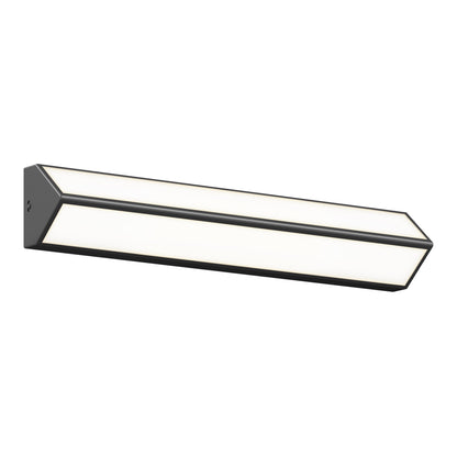 The Artika Preston LED modern bathroom vanity light features a geometric, elongated hexagonal design with a matte black frame and frosted white diffuser, offering 3 CCT options for customized lighting.
