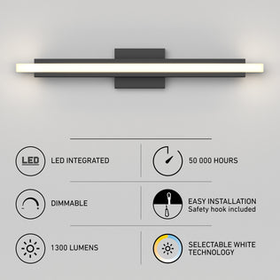 The Artika Ophelia modern LED bathroom vanity light 5 CCT offers dimmable LED, 50,000 hrs life, and easy installation.