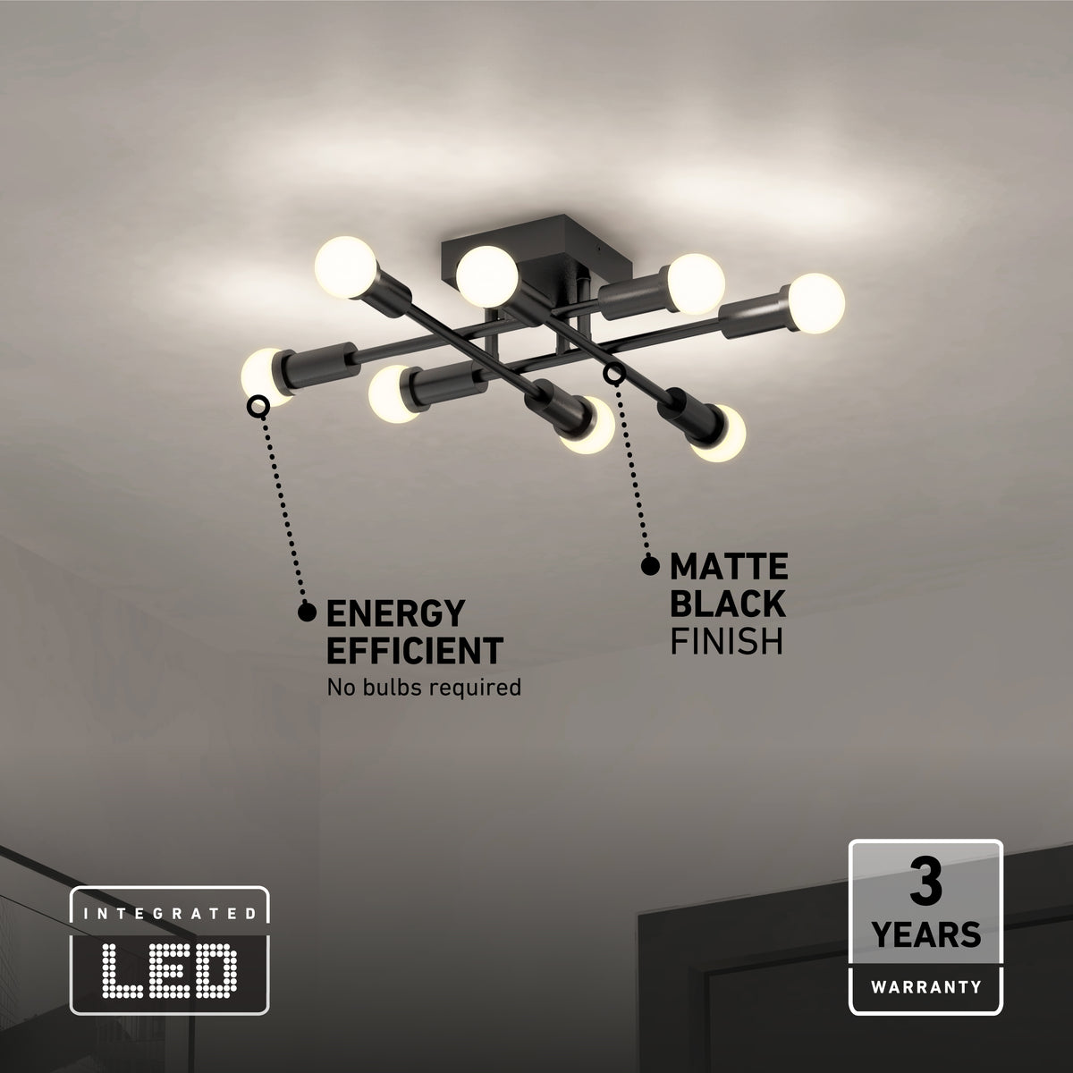 The Artika Aristo LED flush mount 3 CCT features a matte black finish, adjustable colour temp, and a 3-year warranty.