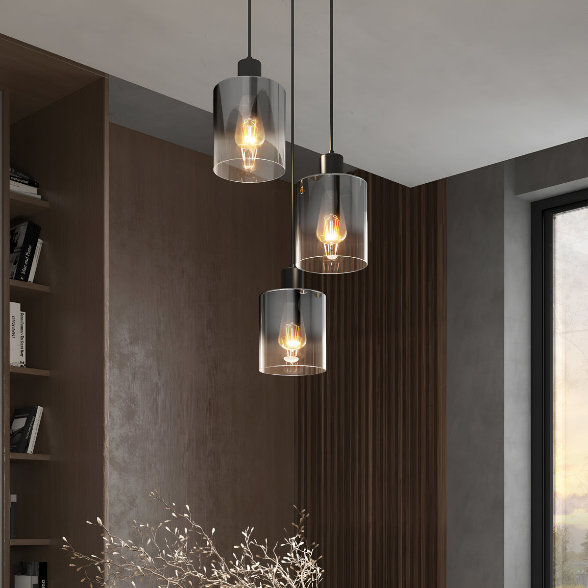Haze modern 3-light pendant light glass