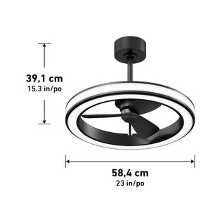 The Artika Edwin 23 in. LED fandelier ceiling fan features a remote, black finish, and modern circular light.