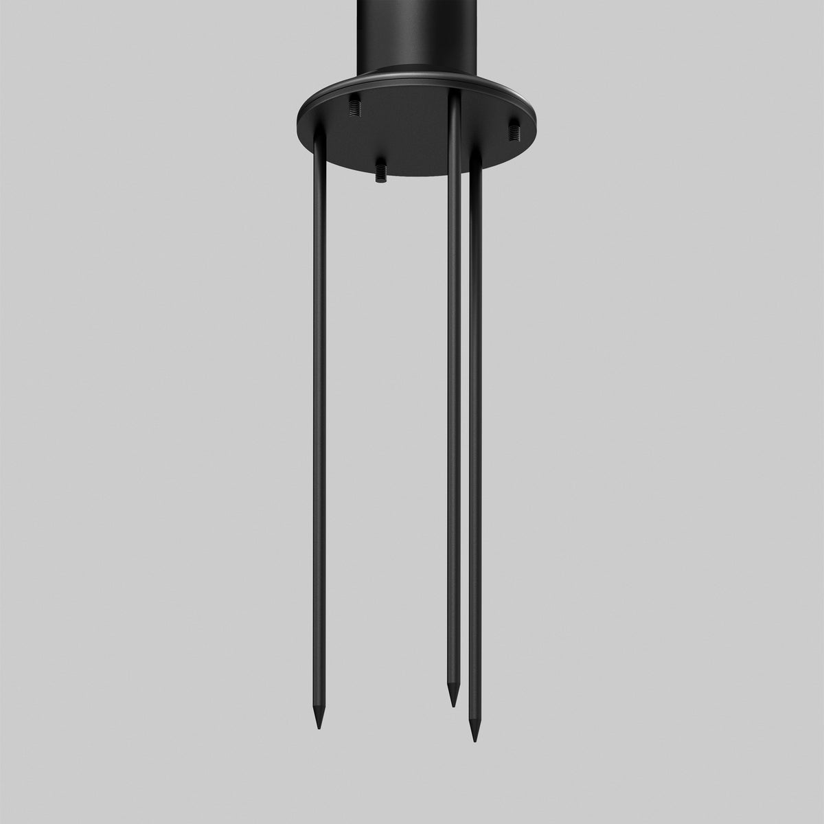 Artika Urbia Solar LED Bollard: sleek black fixture with three prongs on a round base, shown on a gray background.