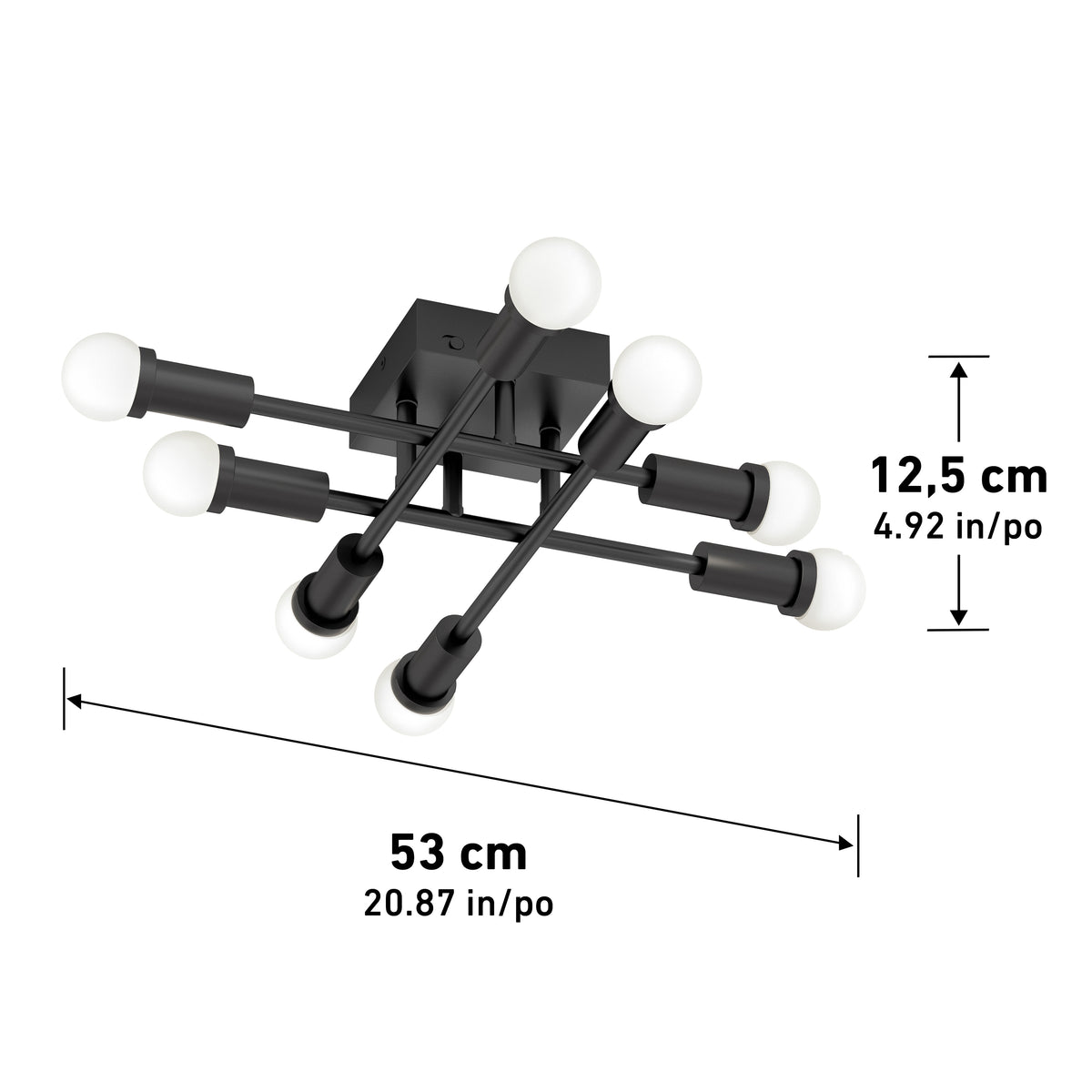 The Artika Aristo LED flush mount 3 CCT features six exposed bulbs and measures 53 cm x 12.5 cm; adjustable colour temperature.