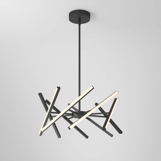 The Artika Malibu LED pendant light 3 CCT features a modern black design with intersecting linear LED bars, suspended from the ceiling by a central rod, shown against a plain white background.