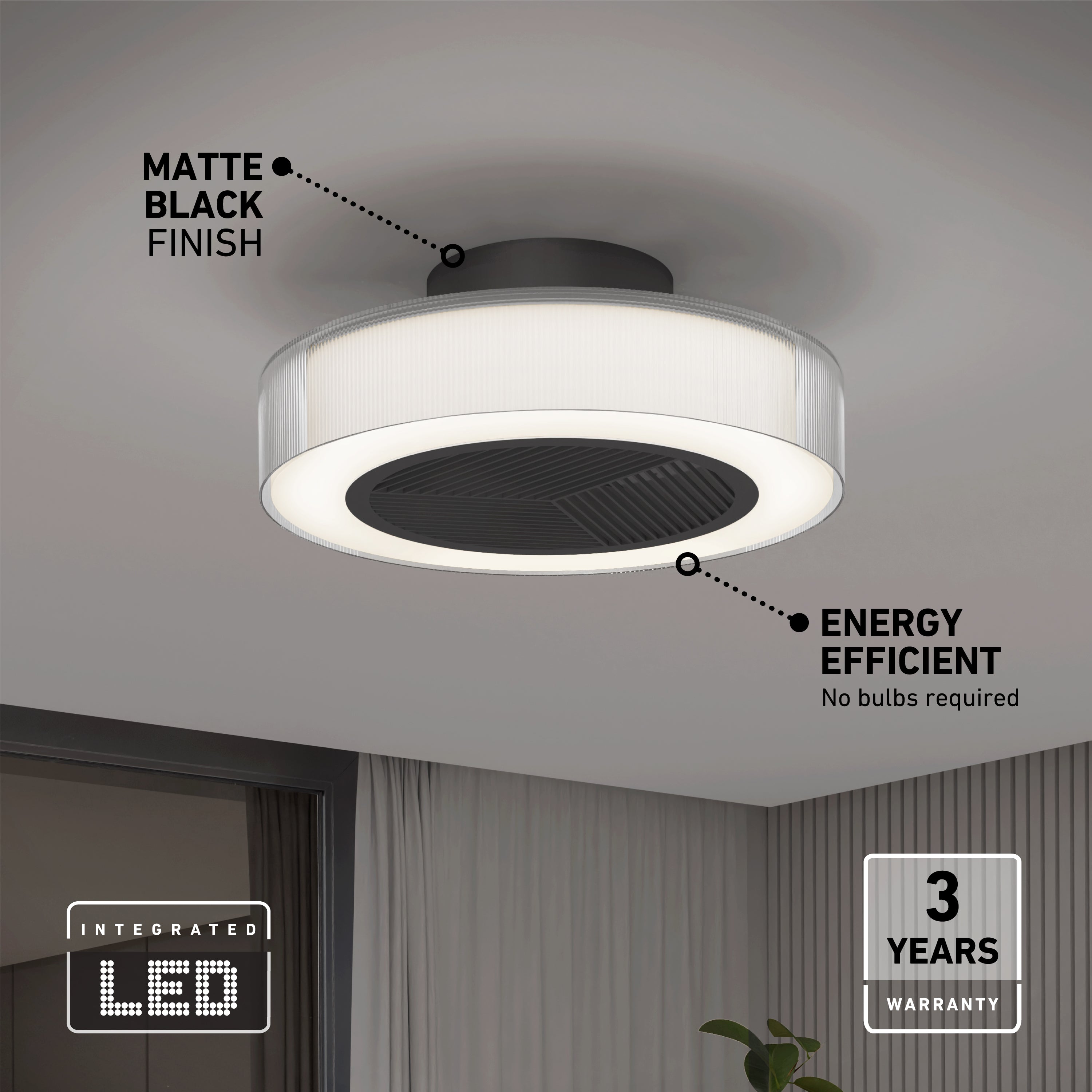 Groove 20 in. LED ceiling fan 3 speeds - in Matte Black | Artika