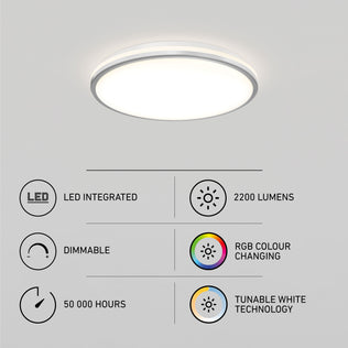 Artika Macy 15" LED flush mount: dimmable, 2200lm, RGB, tunable white, 50k hrs, Alexa compatible.