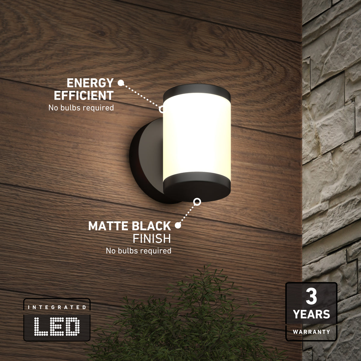 Artika Landon LED Outdoor Wall Light 2-Pack in matte black offers dimmable, energy-efficient lighting, and includes a 3-year warranty.