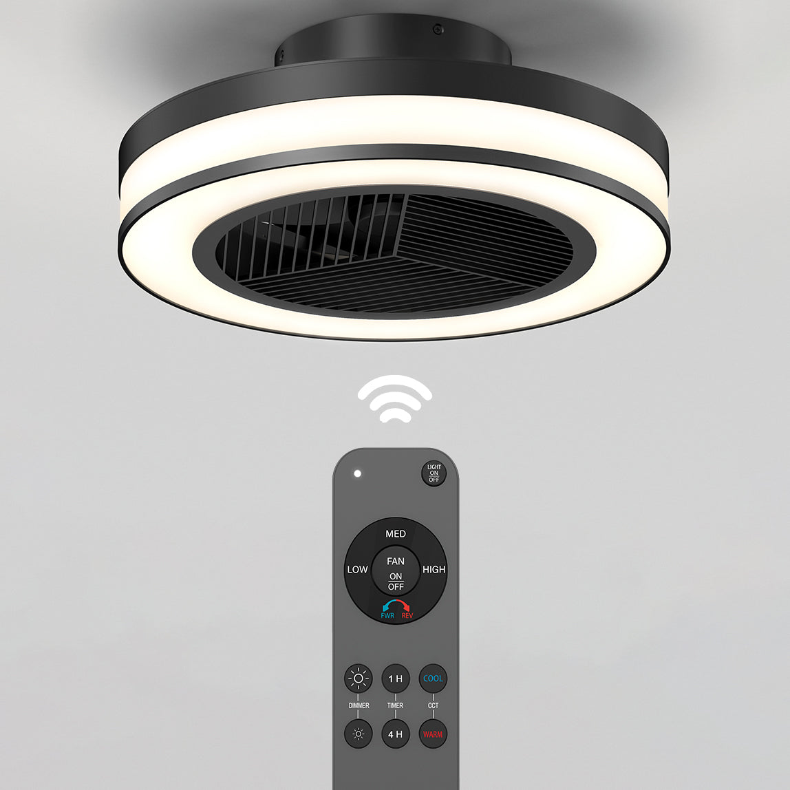 The Artika Elton 19.4 in. LED modern ceiling fan features 3 speeds, a remote with fan, timer, and light controls, plus Wi-Fi for wireless operation.