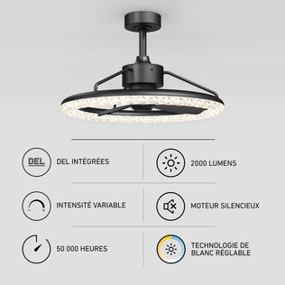 Artika Carat 23" LED ceiling fan with remote, silent motor, gemstone-cut diffuser, 2000 lm, adjustable brightness & color.