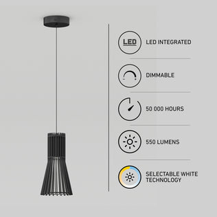 The Artika Kiyo modern LED pendant has 3 CCTs, is dimmable, 550 lumens, and lasts 50,000 hours.